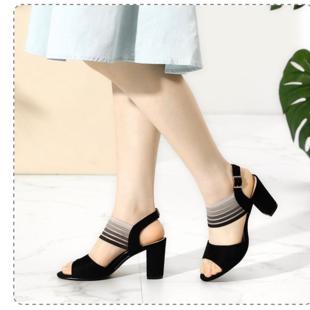 NEW, Perphy,  black faux suede open toe sandal, size 9